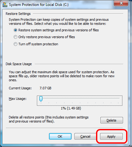 System Protection Configuration